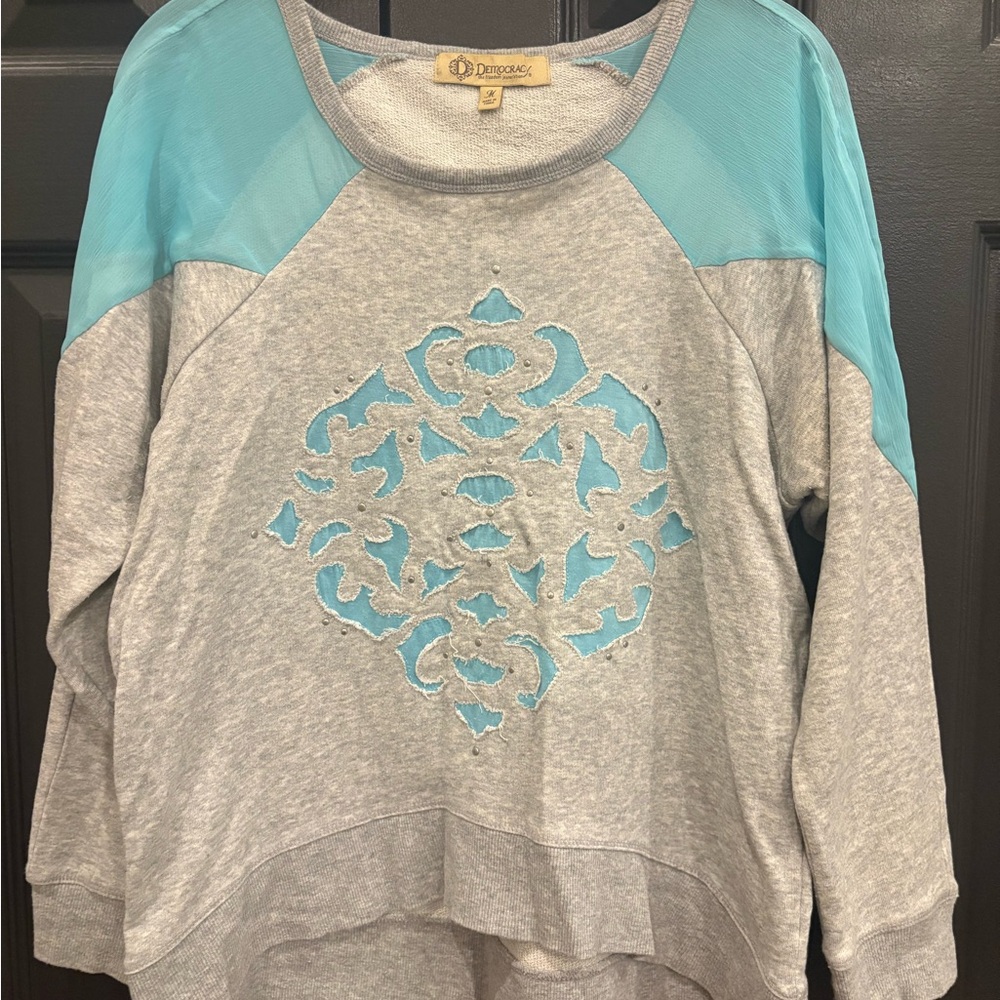 Democracy Gray and Blue Knit Top